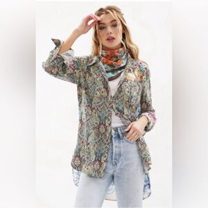 NWT Aratta Silent Journey Tunic Top 3D Boho Embroidered Paisley Floral Size S…